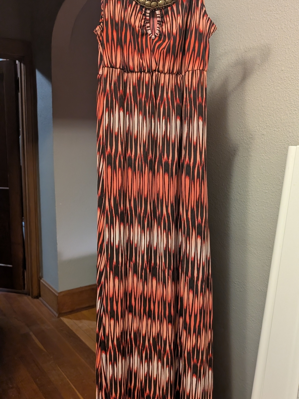 NY Collection Coral, Black and White Patterned Maxi Skirt